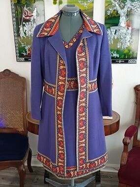 Lilli Ann 1960s Dress And Coat Set Purple Wool And Orange Trim Size Small